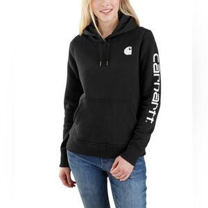 NWT Carhartt Women's Black Hoodie with Sleeve Logo, Relaxed Fit, Size 1X 🖤